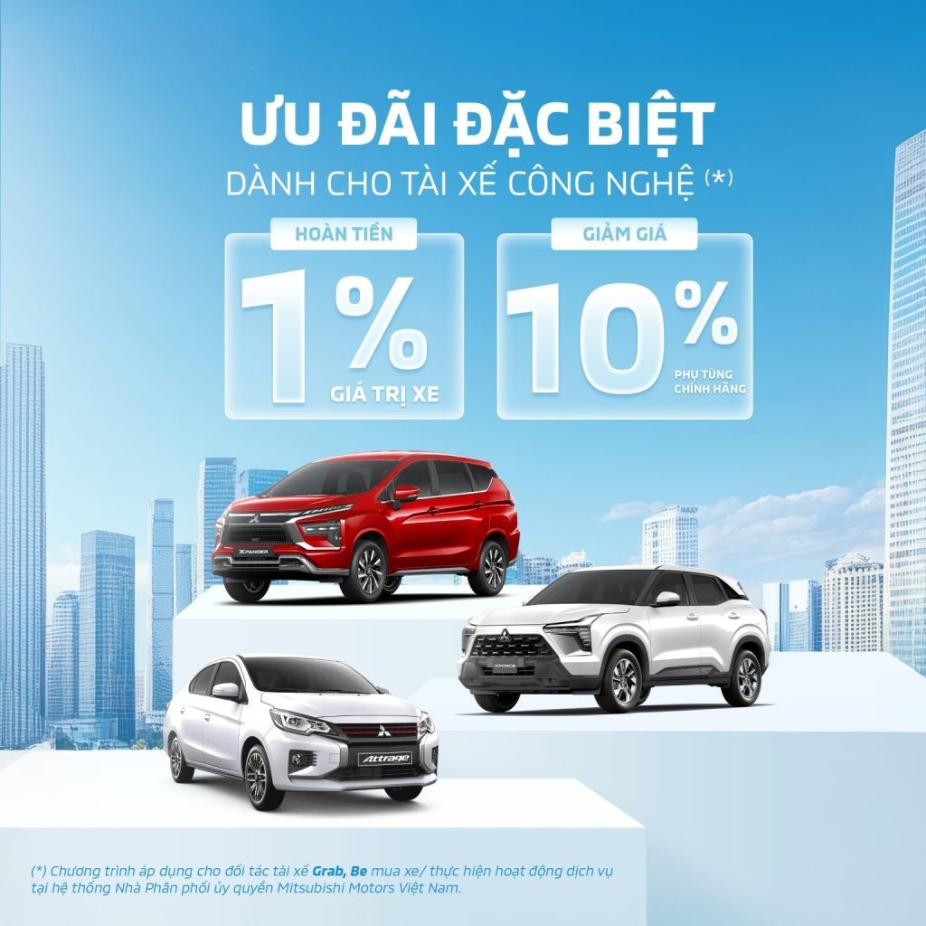 Với mong muốn đồng hành cùng đối tác tài xế của ứng dụng đặt xe công nghệ Grab và Be, bên cạnh Chương trình khuyến mãi hàng tháng, Mitsubishi Motors Việt Nam thông báo chương trình hỗ trợ đặc biệt, giúp khách hàng tối ưu hóa chi phí đầu tư ban đầu và vận hành xe hiệu quả.